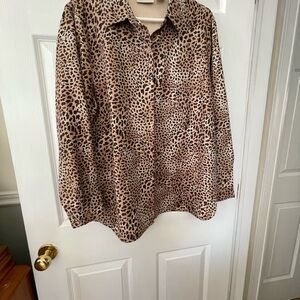 Studio Works Women's Tan Leopard Print Blouse